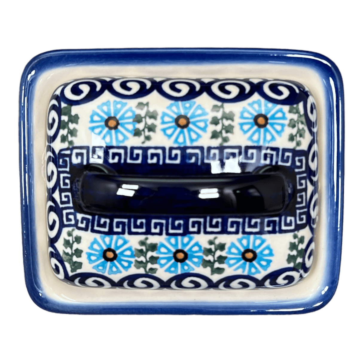 Butter Dish, 5.5" x 4.75" in "Blue Daisy Spiral" by Andy | NDA14-38