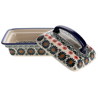 A picture of a Polish Pottery 5.5" x 4.75" Butter Dish (Garden Breeze) | NDA14-A48 as shown at PolishPotteryOutlet.com/products/butter-dish-garden-breeze