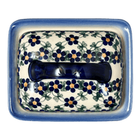 A picture of a Polish Pottery 5.5" x 4.75" Butter Dish (Blue Lattice) | NDA14-6 as shown at PolishPotteryOutlet.com/products/butter-dish-blue-lattice-nda14-6
