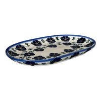 A picture of a Polish Pottery Shallow 7" x 11" Oval Plate (Blue Tethered Blossoms) | NDA245-4 as shown at PolishPotteryOutlet.com/products/7-x-11-oval-plate-blue-tethered-blossoms-nda245-4