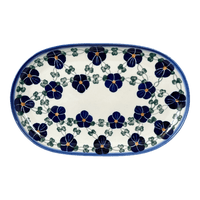 A picture of a Polish Pottery Shallow 7" x 11" Oval Plate (Blue Tethered Blossoms) | NDA245-4 as shown at PolishPotteryOutlet.com/products/7-x-11-oval-plate-blue-tethered-blossoms-nda245-4