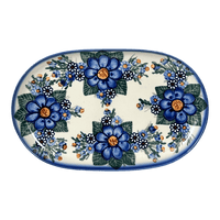 A picture of a Polish Pottery Shallow 7" x 11" Oval Plate (Blue Bouquet) | NDA245-7 as shown at PolishPotteryOutlet.com/products/shallow-7-x-11-oval-plate-blue-bouquet-nda245-7