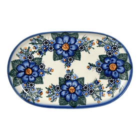 Polish Pottery Shallow 7" x 11" Oval Plate (Blue Bouquet) | NDA245-7 Additional Image at PolishPotteryOutlet.com