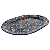 A picture of a Polish Pottery Wavy Edged Oval Platter (Floral Fairway) | NDA262-42 as shown at PolishPotteryOutlet.com/products/wavy-edged-oval-platter-floral-fairway-nda262-42