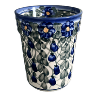 A picture of a Polish Pottery Large Ridged Tumbler (Blue Cascade) | NDA345-A31 as shown at PolishPotteryOutlet.com/products/large-ridged-tumbler-blue-cascade-nda345-31