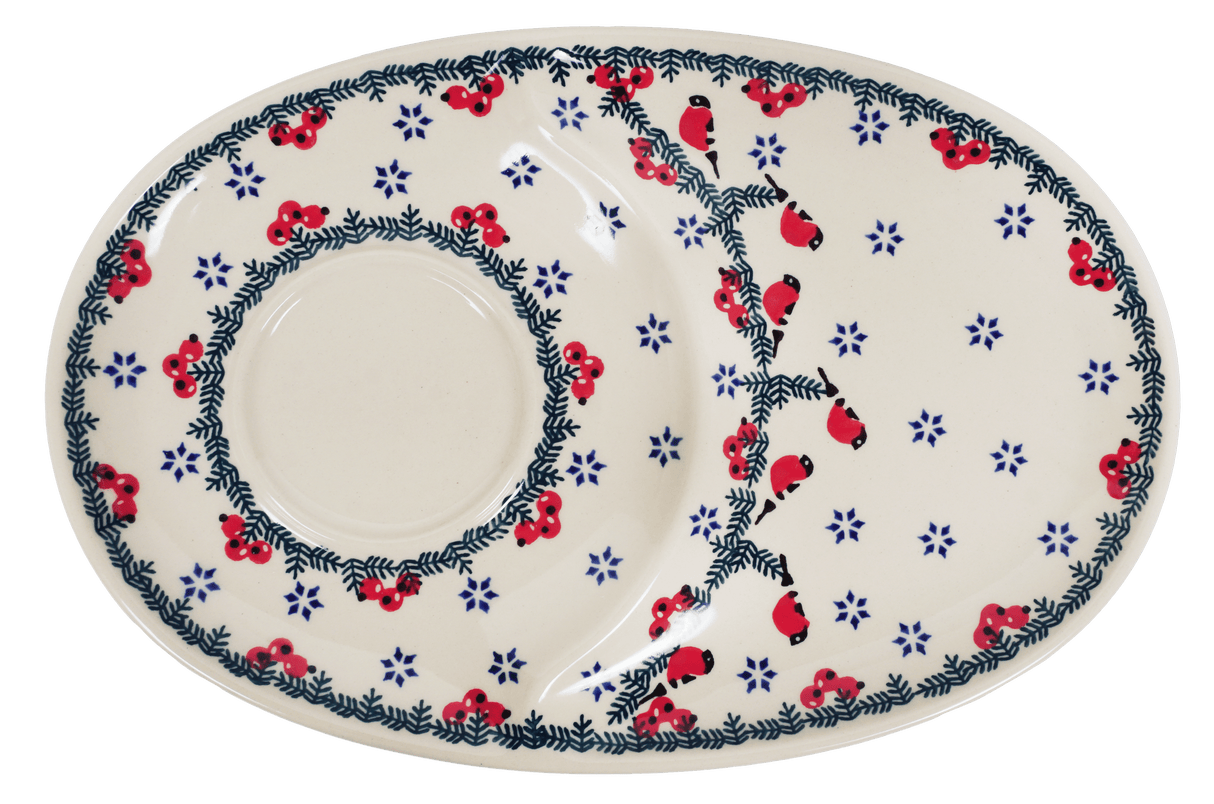 Plate, Oval, Soup & Sandwich, 11.75" x 7.25" in "Red Bird" by Manufaktura | P006T-GILE