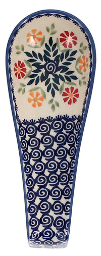 A picture of a Polish Pottery Large Spoon Rest (Flower Power) | P007T-JS14 as shown at PolishPotteryOutlet.com/products/spoon-base-medium-flower-power