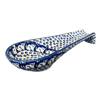 A picture of a Polish Pottery Large Spoon Rest (Kitty Cat Path) | P007T-KOT6 as shown at PolishPotteryOutlet.com/products/spoon-rest-w-handle-kitty-cat-path-p007t-kot6