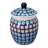 A picture of a Polish Pottery 2 Liter Canister (Daisy Circle) | P074T-MS01 as shown at PolishPotteryOutlet.com/products/2-liter-canister-ms01-p074t-ms01