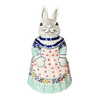 A picture of a Polish Pottery Rabbit Cookie Jar (Garden Party) | P080S-BUK1 as shown at PolishPotteryOutlet.com/products/rabbit-cookie-jar-garden-party-p080s-buk1
