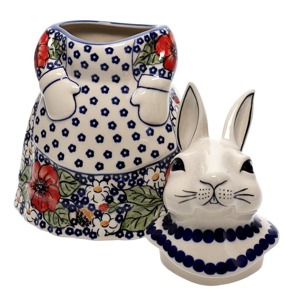 独創的 ブルーローズPolish Pottery Garden Bouquet Rabbit Cookie Jar キッチン、日用品、文具 