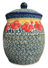 A picture of a Polish Pottery 4 Liter Canister (Poppies in Bloom) | P081S-JZ34 as shown at PolishPotteryOutlet.com/products/4-liter-canister-poppies-in-bloom-p081s-jz34