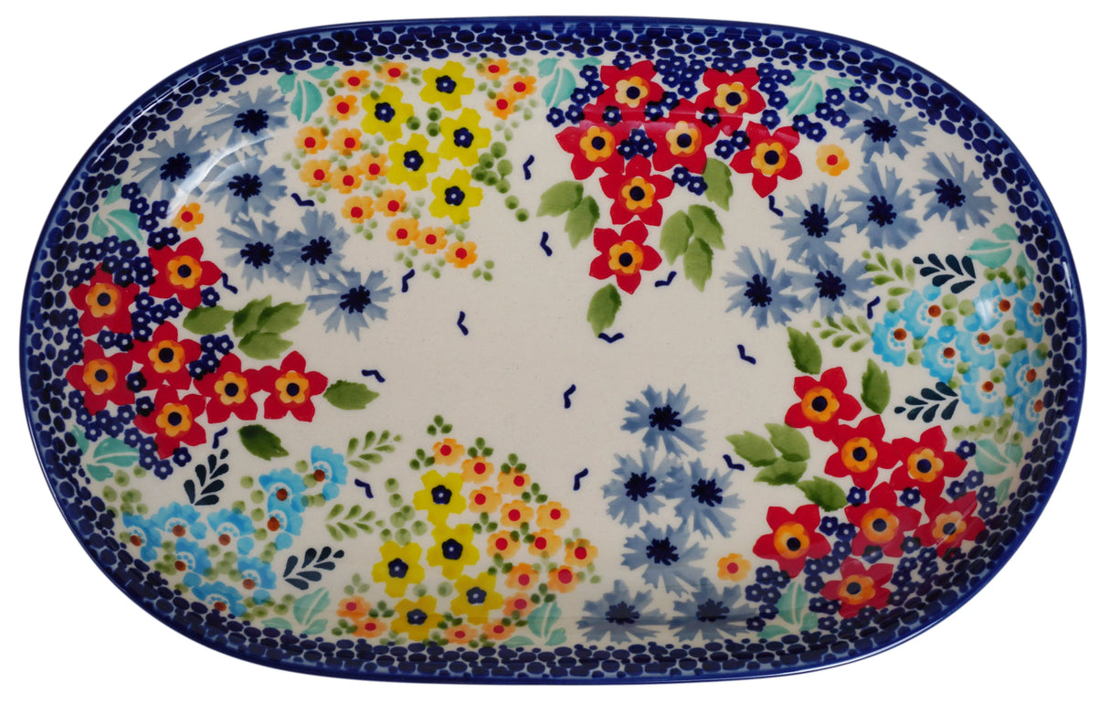 Plate, Roaster, Oval, 7"x11" in "Brilliant Garden" by Manufaktura | P099S-DPLW