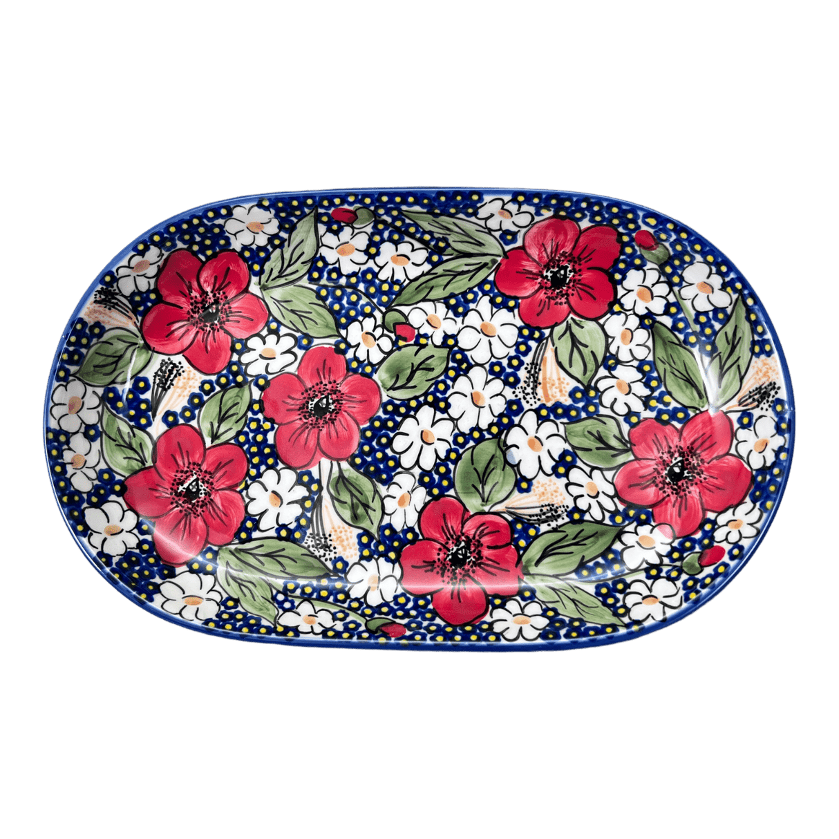 Plate, Roaster, Oval, 7"x11" in "Poppies & Posies" by Manufaktura | P099S-IM02