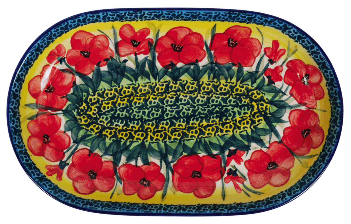Plate, Roaster, Oval, 7"x11" in "Poppies in Bloom" by Manufaktura | P099S-JZ34