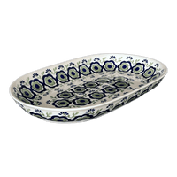 A picture of a Polish Pottery 7"x11" Oval Roaster (Green Tea Garden) | P099T-14 as shown at PolishPotteryOutlet.com/products/7x11-oval-roaster-green-tea-garden-p099t-14