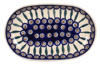 A picture of a Polish Pottery 7"x11" Oval Roaster (Peacock) | P099T-54 as shown at PolishPotteryOutlet.com/products/7x11-oval-roaster-peacock