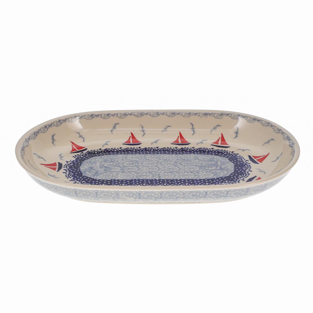 Plate, Roaster, Oval, 7"x11" in "Smooth Seas" by Manufaktura | P099T-DPML