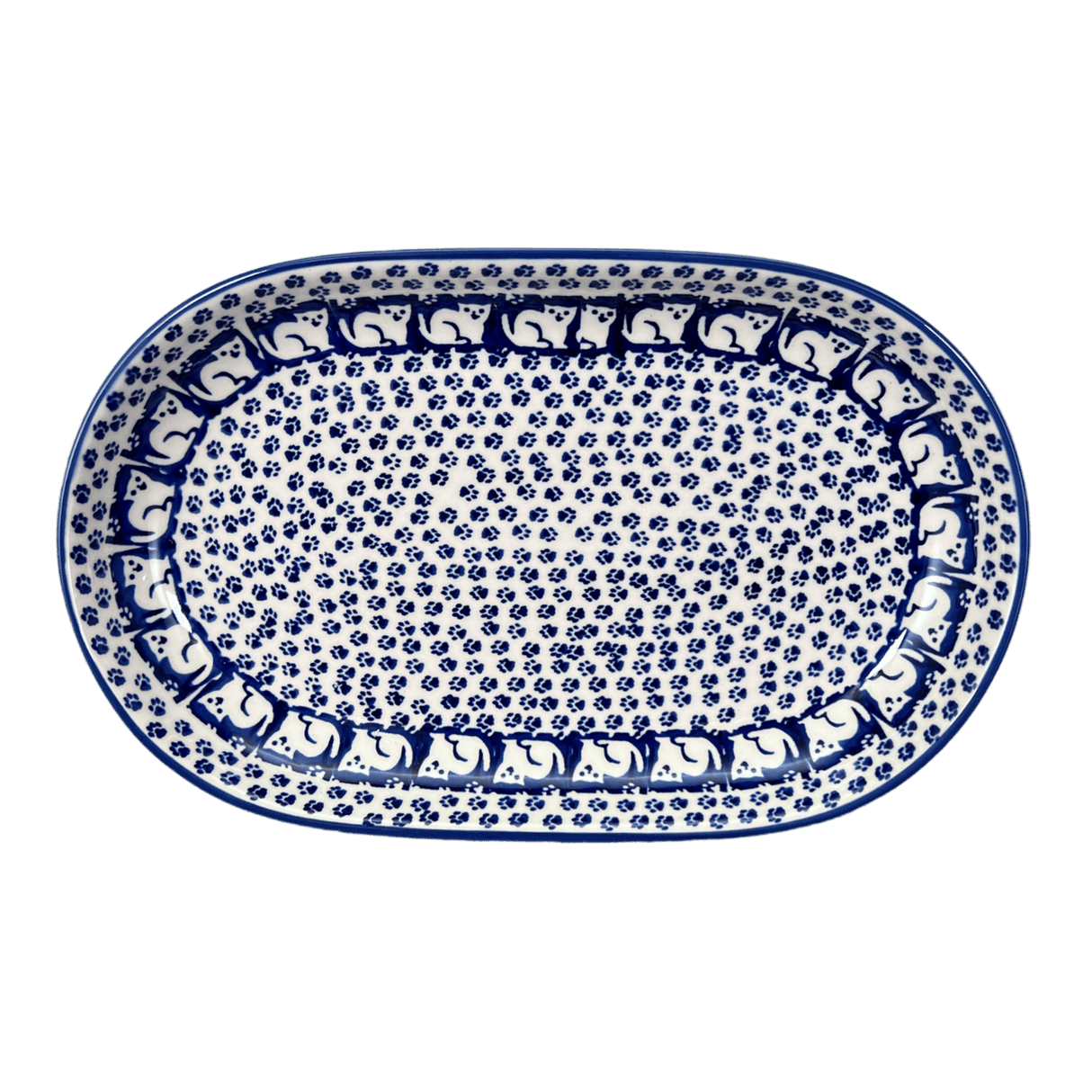 Plate, Roaster, Oval, 7"x11" in "Kitty Cat Path" by Manufaktura | P099T-KOT6