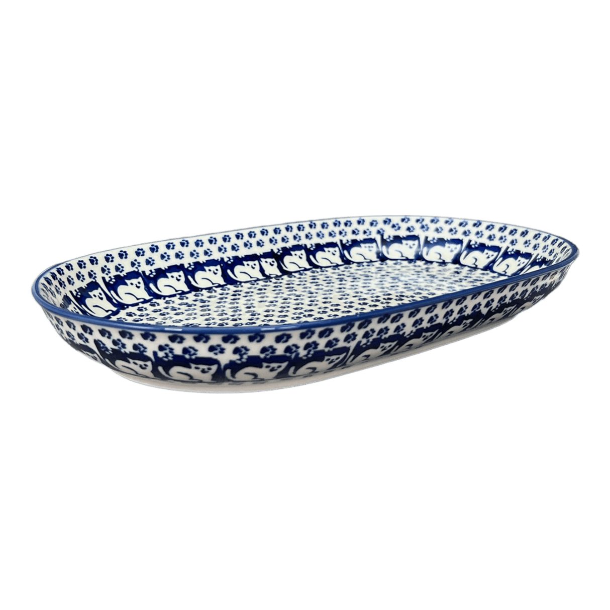 Plate, Roaster, Oval, 7"x11" in "Kitty Cat Path" by Manufaktura | P099T-KOT6