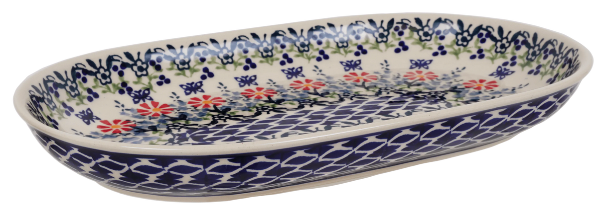Plate, Roaster, Oval, 7"x11" in "Butterfly Blossoms" by Manufaktura | P099T-MM02