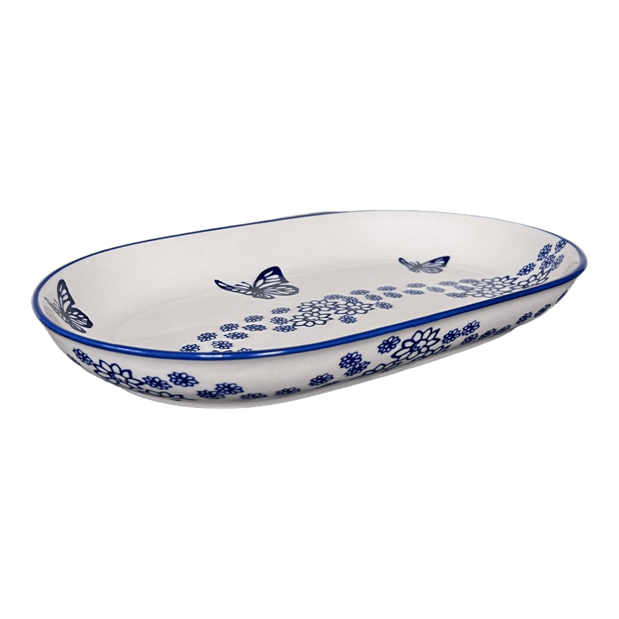Plate, Roaster, Oval, 7"x11" in "Butterfly Garden" by Manufaktura | P099T-MOT1