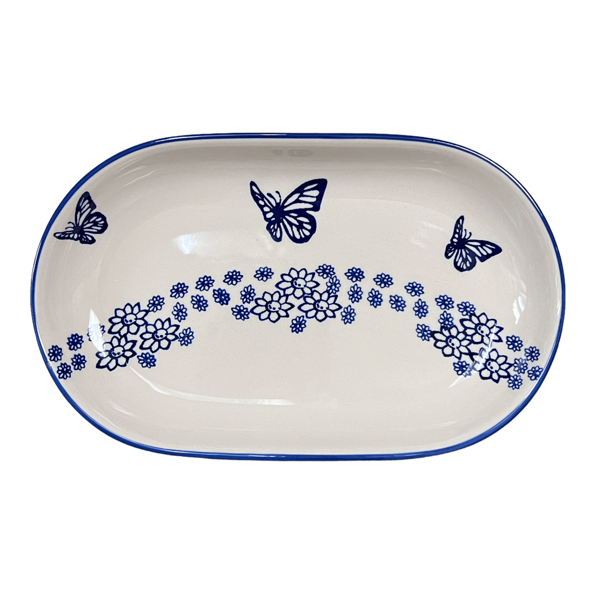 Plate, Roaster, Oval, 7"x11" in "Butterfly Garden" by Manufaktura | P099T-MOT1