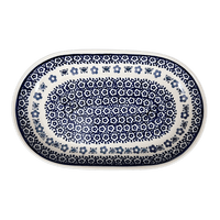 A picture of a Polish Pottery 7"x11" Oval Roaster (Butterfly Border) | P099T-P249 as shown at PolishPotteryOutlet.com/products/7x11-oval-roaster-butterfly-border-p099t-p249