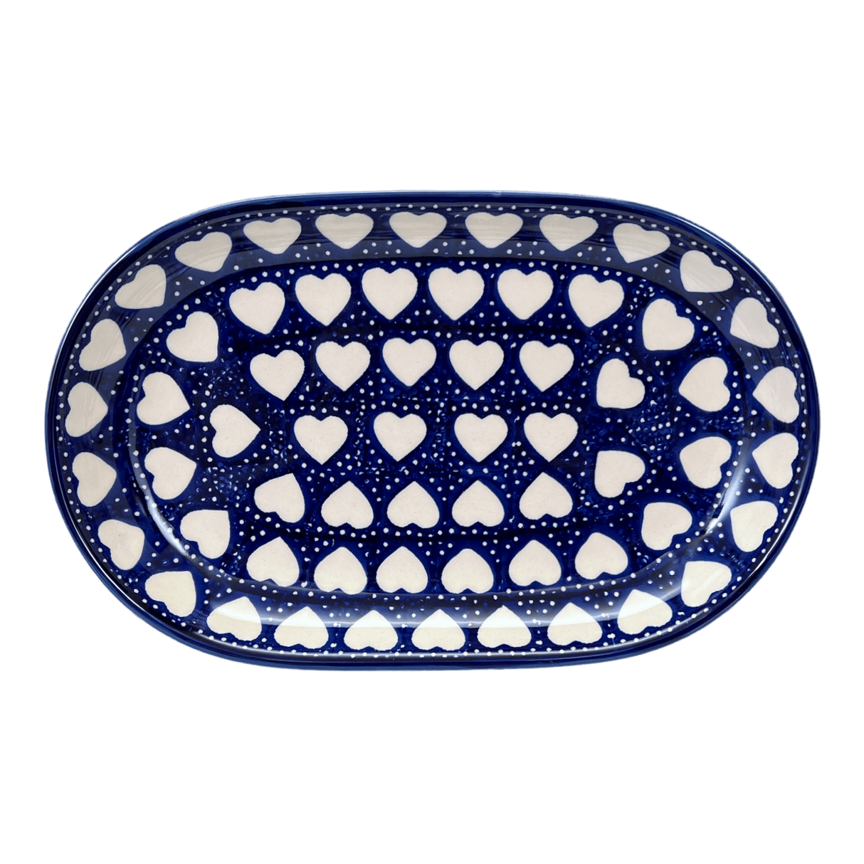 Plate, Roaster, Oval, 7"x11" in "Sea of Hearts" by Manufaktura | P099T-SEA