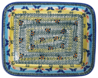A picture of a Polish Pottery 8"x10" Rectangular Baker (Butterflies in Flight) | P103S-WKM as shown at PolishPotteryOutlet.com/products/8x10-rectangular-baker-butterflies-in-flight