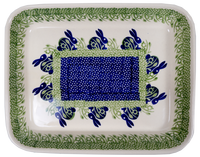 A picture of a Polish Pottery 8"x10" Rectangular Baker (Bunny Love) | P103T-P324 as shown at PolishPotteryOutlet.com/products/8x10-rectangular-baker-bunny-love