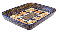 A picture of a Polish Pottery 9"x11" Rectangular Baker (Bouquet in a Basket) | P104S-JZK as shown at PolishPotteryOutlet.com/products/9x11-rectangular-baker-bouquet-in-a-basket
