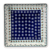 A picture of a Polish Pottery 8" Square Baker (Starry Wreath) | P151T-PZG as shown at PolishPotteryOutlet.com/products/8-square-baker-starry-wreath-p151t-pzg