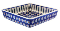 A picture of a Polish Pottery 8" Square Baker (Peacock) | P151T-54 as shown at PolishPotteryOutlet.com/products/8-square-baker-peacock