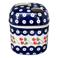 A picture of a Polish Pottery Toothbrush Holder (Cherry Dot) | P213T-70WI as shown at PolishPotteryOutlet.com/products/toothbrush-holder-cherry-dot-p213t-70wi