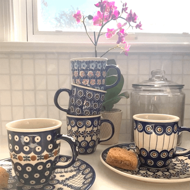 Mug, Mars Mug, 16 oz Large in "Peacock in Line" by Manufaktura | K106T-54A