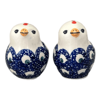 A picture of a Polish Pottery Salt and Pepper Birds (Night Eyes) | S087T-57 as shown at PolishPotteryOutlet.com/products/salt-pepper-birds-night-eyes-s087t-57
