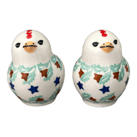 A picture of a Polish Pottery Salt and Pepper Birds (Starry Wreath) | S087T-PZG as shown at PolishPotteryOutlet.com/products/salt-pepper-birds-starry-wreath-s087t-pzg