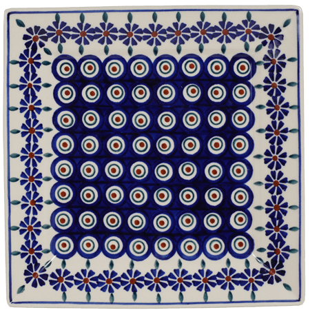 Plate, Square, Salad, 9" in "Floral Peacock" by Manufaktura | T146T-54KK