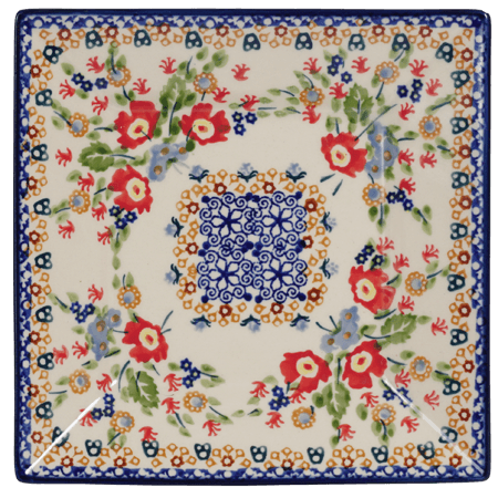 Plate, Square, Dessert, 7" in "Poppy Persuasion" by Manufaktura | T158S-P265