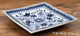 Polish Pottery 7" Square Dessert Plate (Duet in Blue) | T158S-SB01 Additional Image at PolishPotteryOutlet.com