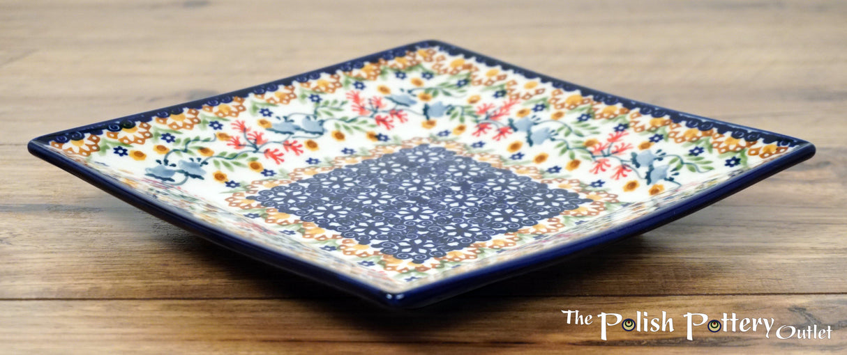 Plate, Square, Dessert, 7" in "Wildflower Delight" by Manufaktura | T158S-P273