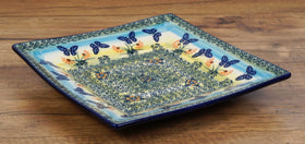 Polish Pottery 7" Square Dessert Plate (Butterflies in Flight) | T158S-WKM Additional Image at PolishPotteryOutlet.com