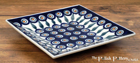 Polish Pottery 7" Square Dessert Plate (Peacock) | T158T-54 Additional Image at PolishPotteryOutlet.com
