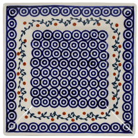 A picture of a Polish Pottery 7" Square Dessert Plate (Roundabout) | T158T-73 as shown at PolishPotteryOutlet.com/products/6-square-dessert-plates-roundabout