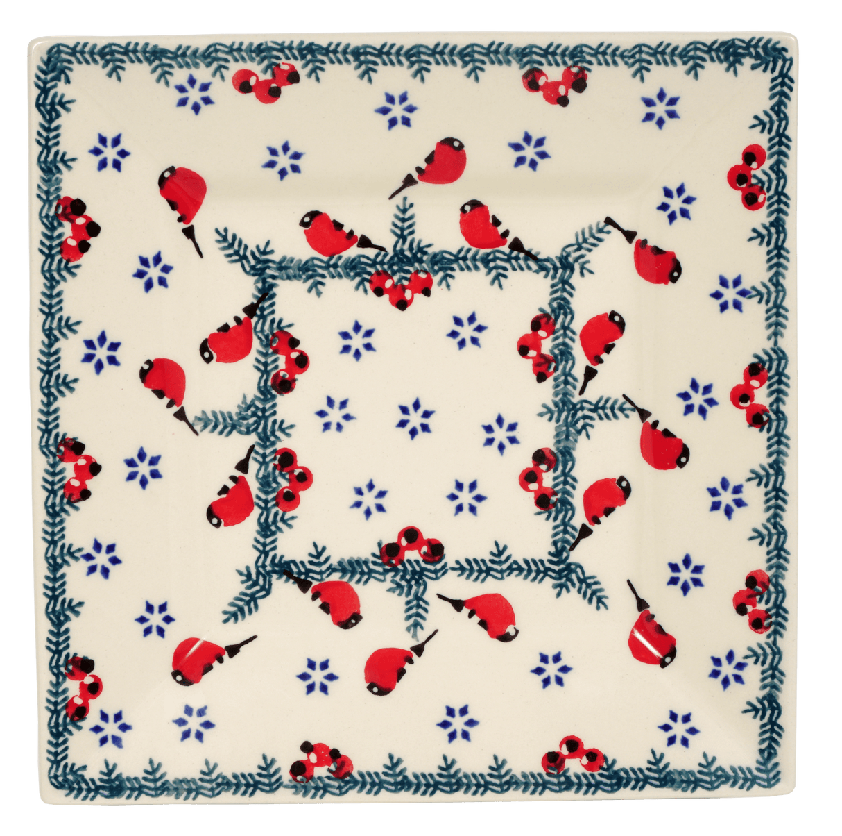 Plate, Square, Dessert, 7" in "Red Bird" by Manufaktura | T158T-GILE
