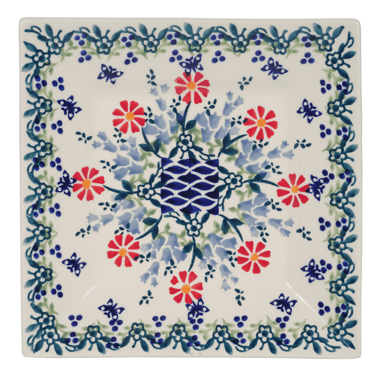 Plate, Square, Dessert, 7" in "Butterfly Blossoms" by Manufaktura | T158T-MM02