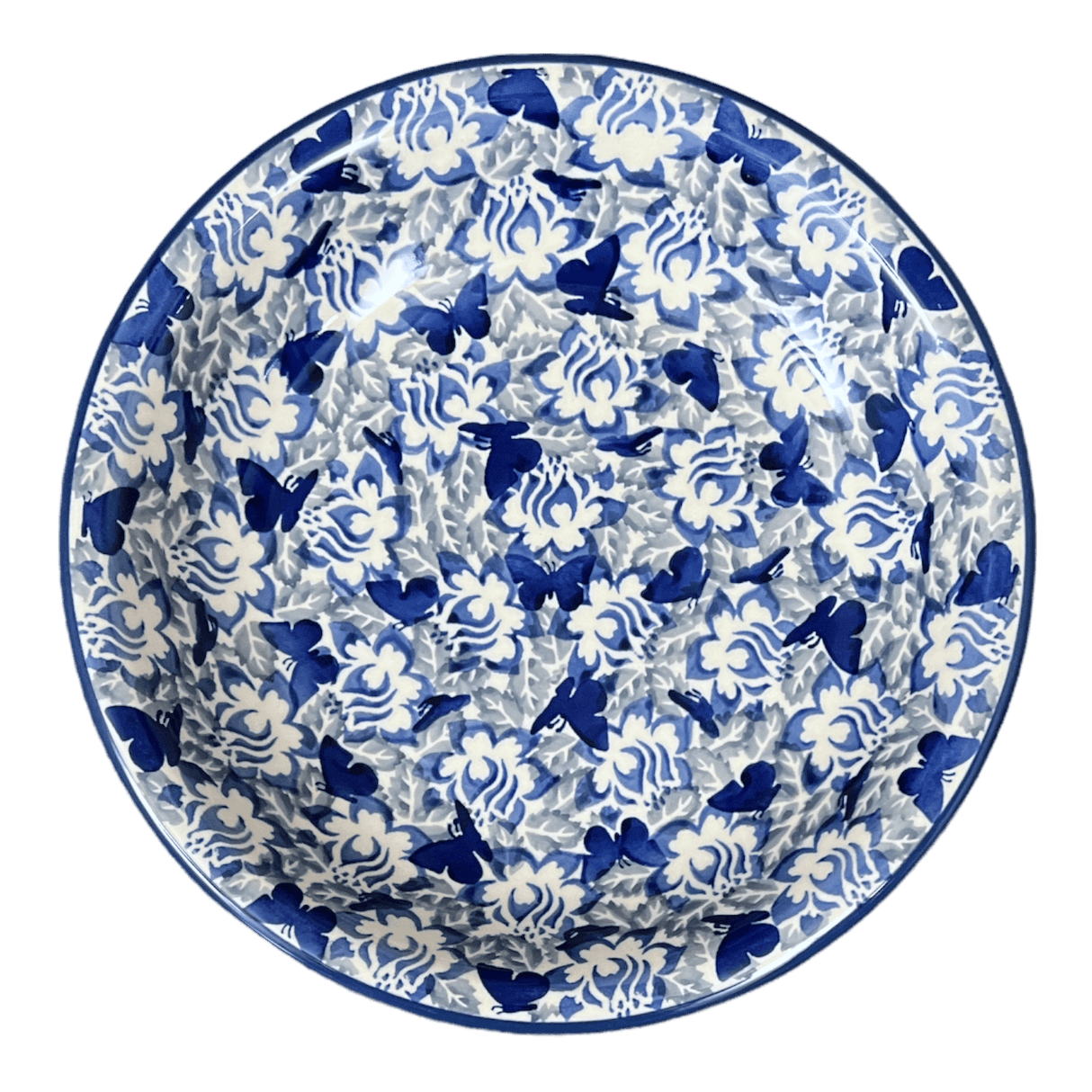 Bowl, Round, Pasta, 9.25" Bowl in "Dusty Blue Butterflies" by Manufaktura | T159U-AS56