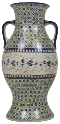 A picture of a Polish Pottery 16.5" Vase with Handles (Ivy League) | W023S-IV as shown at PolishPotteryOutlet.com/products/large-vase-w-handles-ivy-league