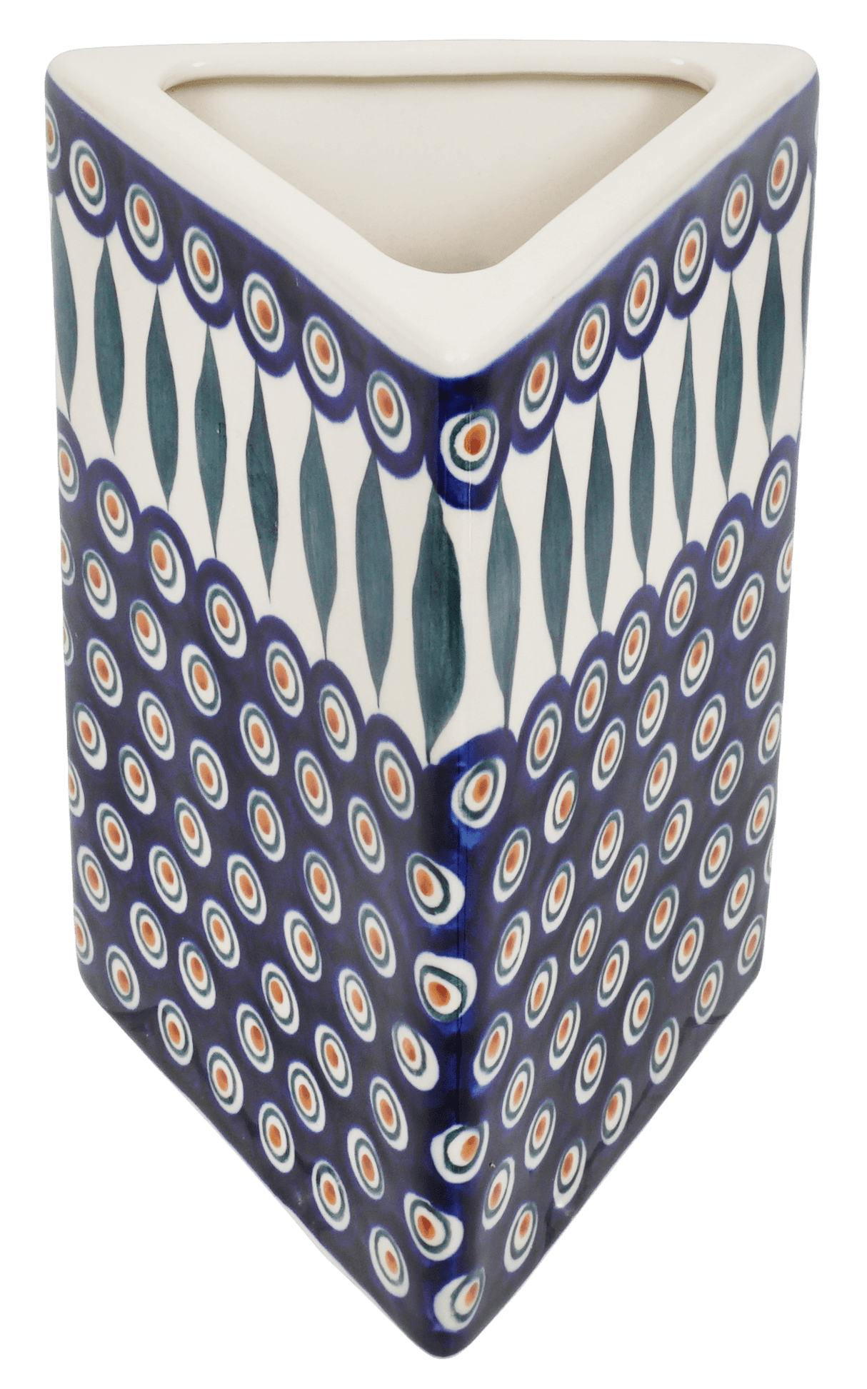 Vase, Triangular, 8" x 4.75" in "Peacock" by Manufaktura | W027T-54